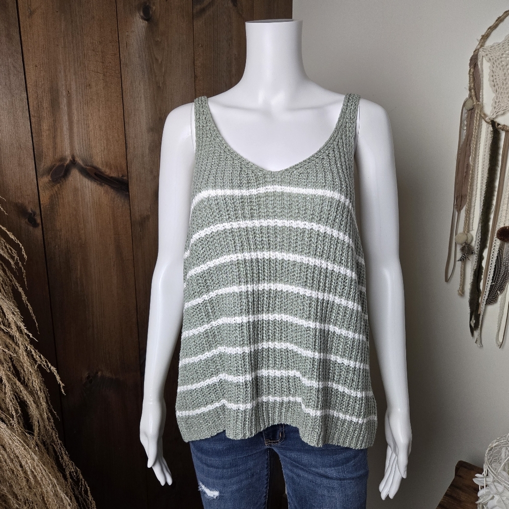 Blue Rain Striped Knit Tank Top